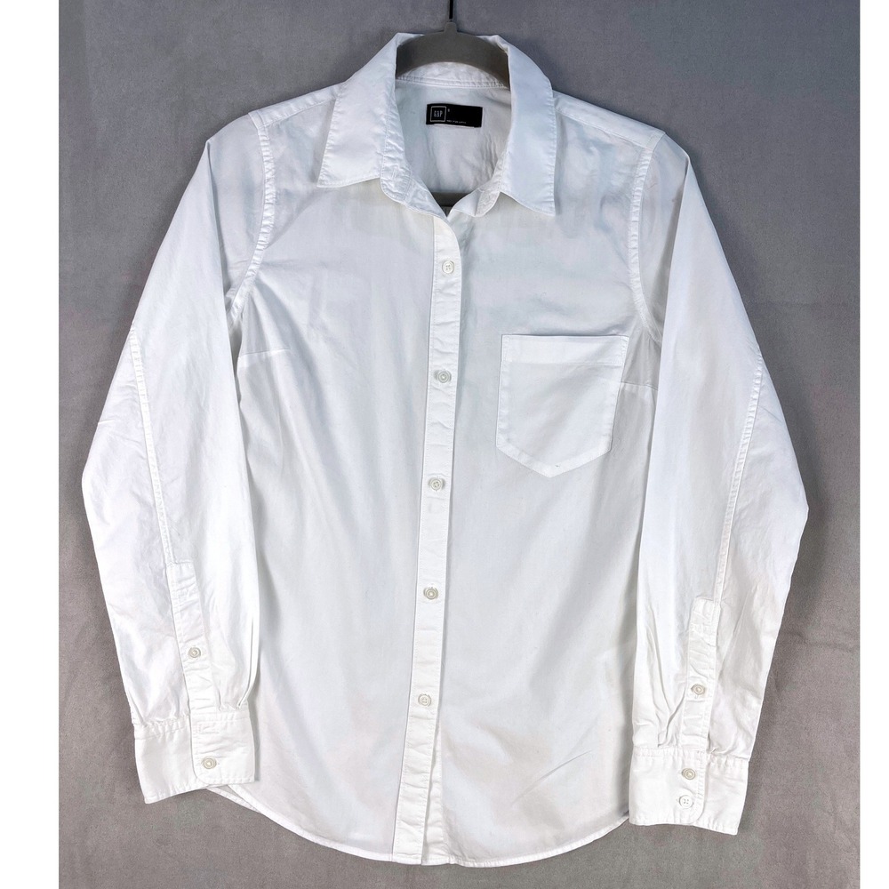 Gap Womens White Long Sleeve Button Down Cotton Shirt Size S Pocket Classic